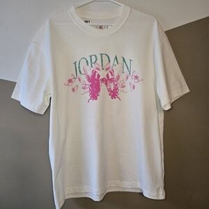 Jordan Women's White Teal Pink Butterfly MJ Face T-shirt Oversized Size Small